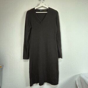 Emanuel Ungaro Womens Long Sleeve V-Neck Shift Dress Large Black Knit Pullover